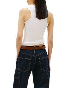 Top Tommy Jeans Script Label blanco para mujer
