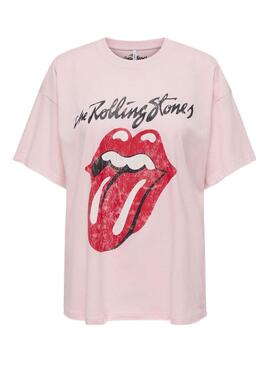Camiseta Only Rolling Stones rosa para mujer