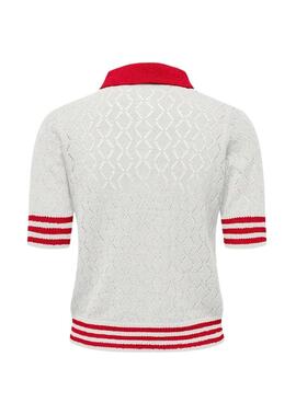 Polo Only Sunny blanco y rojo para mujer