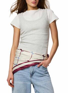 Pañuelo Pieces Bambi beige y granate para mujer