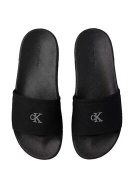Sandalias Calvin Klein Jeans Slide Canvas negro para mujer