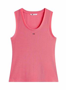 Camiseta Tommy Jeans Essential Rib coral para mujer