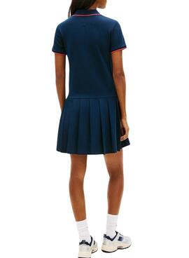 Vestido Tommy Jeans de piqué plisado azul para mujer