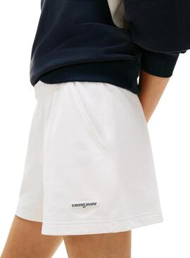 Shorts Tommy Jeans Script Label blanco para mujer