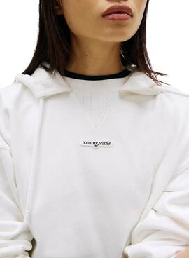 Sudadera Tommy Jeans Script Label blanco para mujer