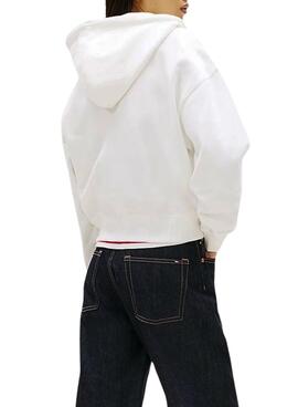 Sudadera Tommy Jeans Script Label blanco para mujer
