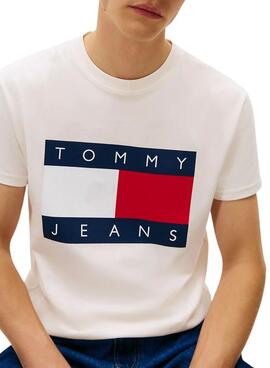 Camiseta Tommy Jeans Big Flag beige para hombre