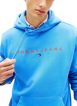 Sudadera Tommy Jeans Linear Logo azulón para hombre