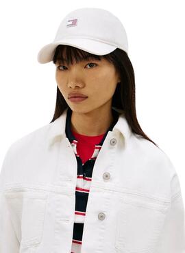 Gorra Tommy Jeans placa Heritage blanco para mujer