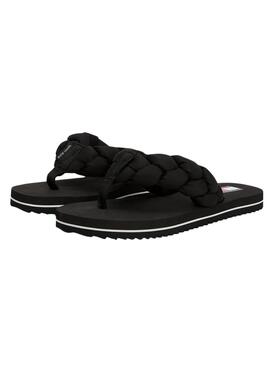 Chanclas Tommy Jeans trenzadas negro para mujer