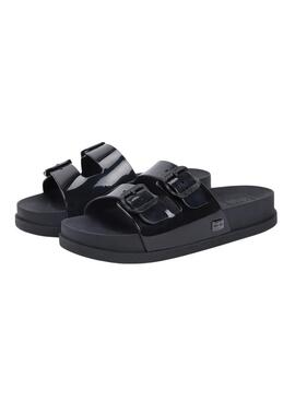 Chanclas Tommy Jeans Confort Jelly con hebillas negro para mujer