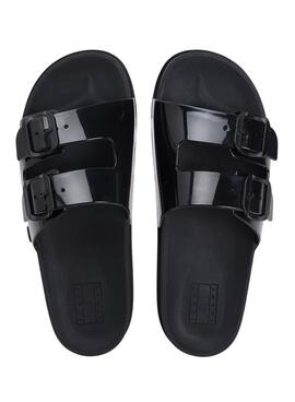 Chanclas Tommy Jeans Confort Jelly con hebillas negro para mujer