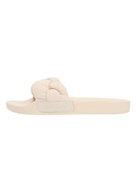 Chanclas Tommy Jeans de pala trenzada beige para mujer