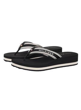 Chanclas Tommy Hilfiger Flag Print con cuña negro para mujer