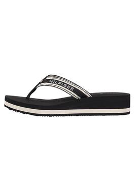 Chanclas Tommy Hilfiger Flag Print con cuña negro para mujer