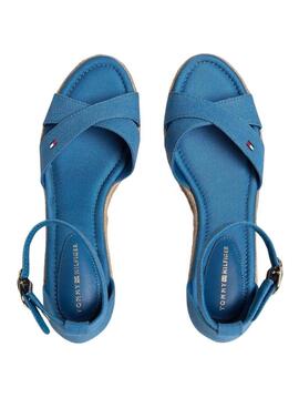 Alpargatas Tommy Hilfiger azul con cuña media cruzadas para mujer