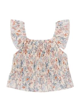 Blusa Mayoral floral fruncida crudo para niña