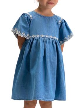 Vestido Mayoral vaquero ligero bordado floral azul medio para niña