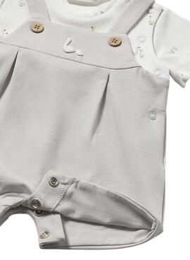 Conjunto efecto peto beige con camiseta blanca estampada para bebé