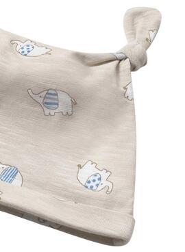 Conjunto pelele y gorro Mayoral estampado elefantes arena para bebé