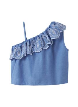 Top Name It Ferma bordado inglés azul para niña