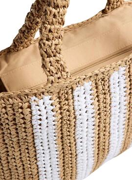 Bolso shopper Pieces Kia beige y banco para mujer