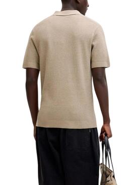 Polo de punto Jack and Jones Bluriley beige para hombre