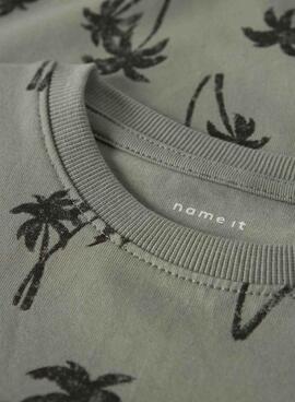 Camiseta Name It Fille estampado palmeras verde para niño