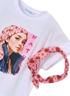 Camiseta Mayoral con diadema blanco y rosa para niña