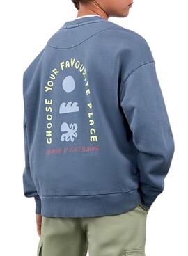 Sudadera Mayoral azul medio estampado trasero para niño