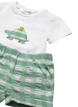 Conjunto Mayoral tres piezas tortuga verde vichy para bebé niño