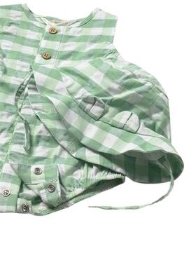 Pelele Mayoral vichy verde con gorro para bebé niño
