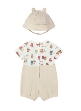 Conjunto Mayoral peto oso beige con gorro para bebé