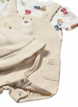 Conjunto Mayoral peto oso beige con gorro para bebé