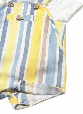 Conjunto Mayoral peto corto de rayas amarillo y azul para bebé