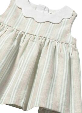 Vestido Mayoral de rayas verde agua y beige para bebé