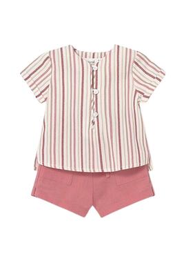 Conjunto Mayoral blusa de rayas y short rosa para bebé