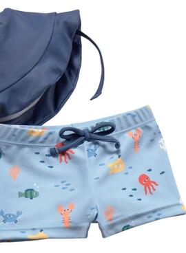 Conjunto Mayoral baño azul marino con gorro para bebé