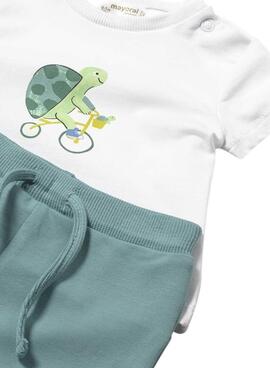 Conjunto Mayoral tres piezas animales verde agua para bebé