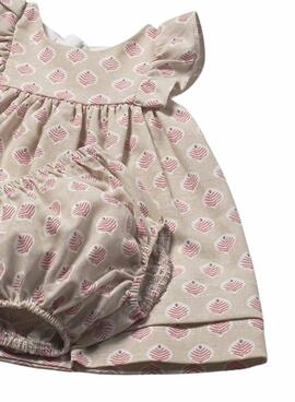Conjunto Mayoral vestido y cubrepañal estampado rosa para bebé