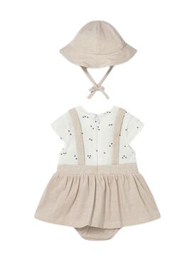 Conjunto Mayoral vestido body beige con gorro para bebé
