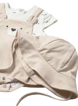 Conjunto Mayoral vestido body beige con gorro para bebé