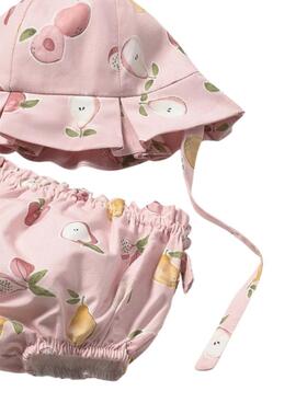 Conjunto Mayoral gorro y cubrepañal rosa estampado para bebé