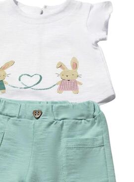 Conjunto Mayoral camisetas y shorts verde agua para bebé