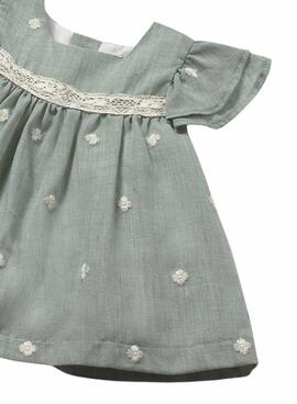 Conjunto Mayoral vestido verde agua bordado para bebé