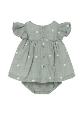 Conjunto Mayoral vestido verde agua bordado para bebé