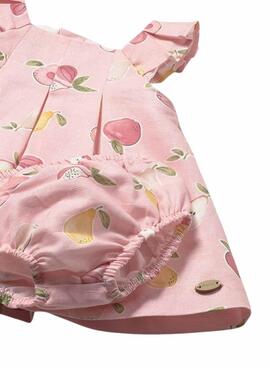 Conjunto Mayoral vestido rosa estampado de frutas para bebé