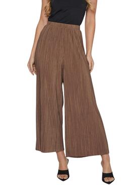 Pantalones Vila Viplisa plisado marrón para mujer
