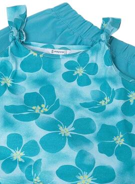 Conjunto Mayoral top estampado azul y short turquesa para niña