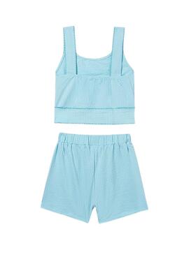 Conjunto Mayoral top azul cielo y short a juego para niña